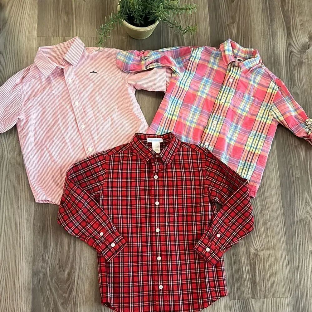 ((3 PIECE)) JANIE AND JACK 100% COTTON BUTTON DOWN SHIRT BUNDLE SIZE 5